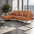 Soul L-Form Ledersofa mit Ottomane Links - Echtleder Cognac Braun - FURNHOUSE