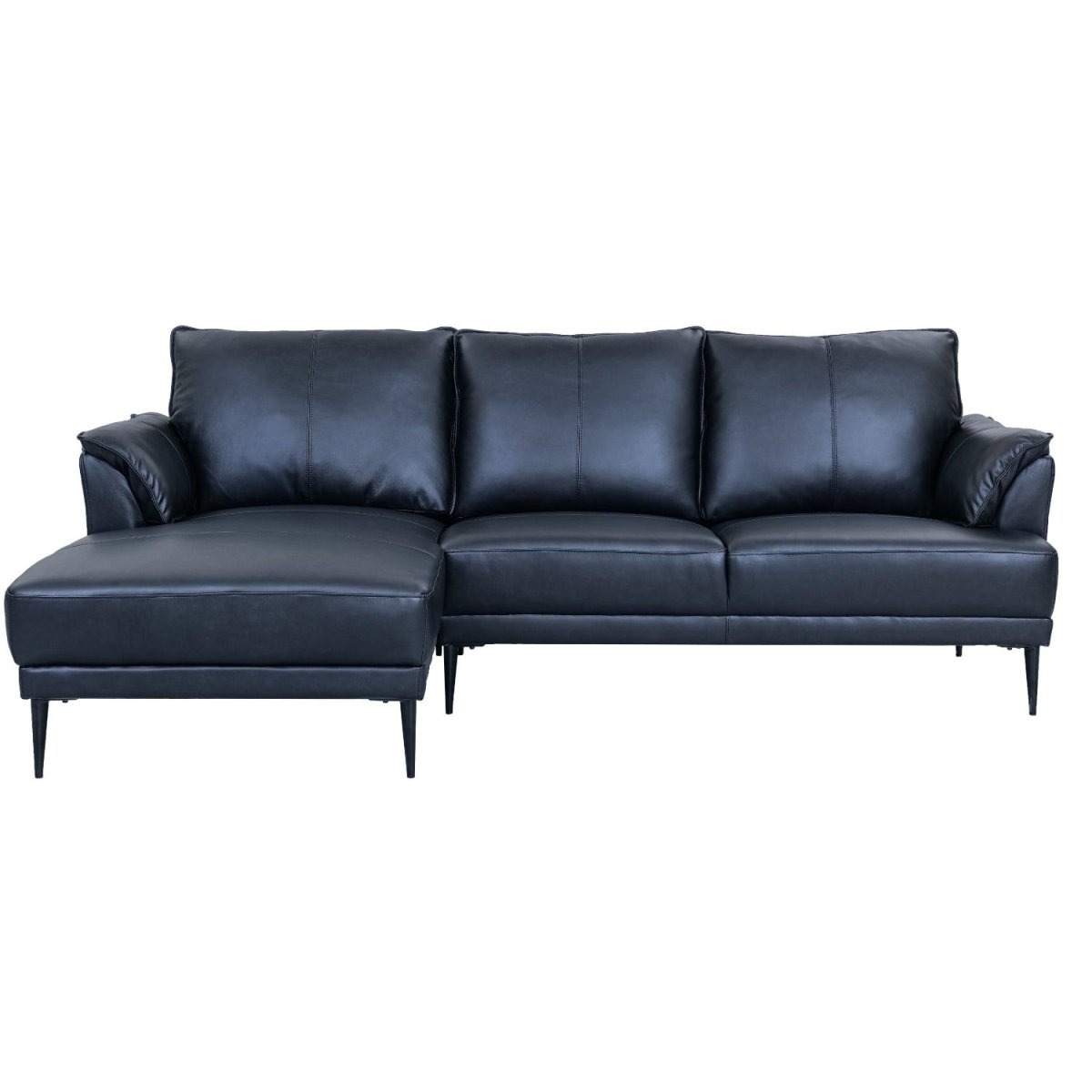 Soul L-Form Ledersofa mit Ottomane Links - Echtleder Schwarz - FURNHOUSE