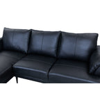 Soul L-Form Ledersofa mit Ottomane Links - Echtleder Schwarz - FURNHOUSE