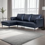 Soul L-Form Ledersofa mit Ottomane Links - Echtleder Schwarz - FURNHOUSE