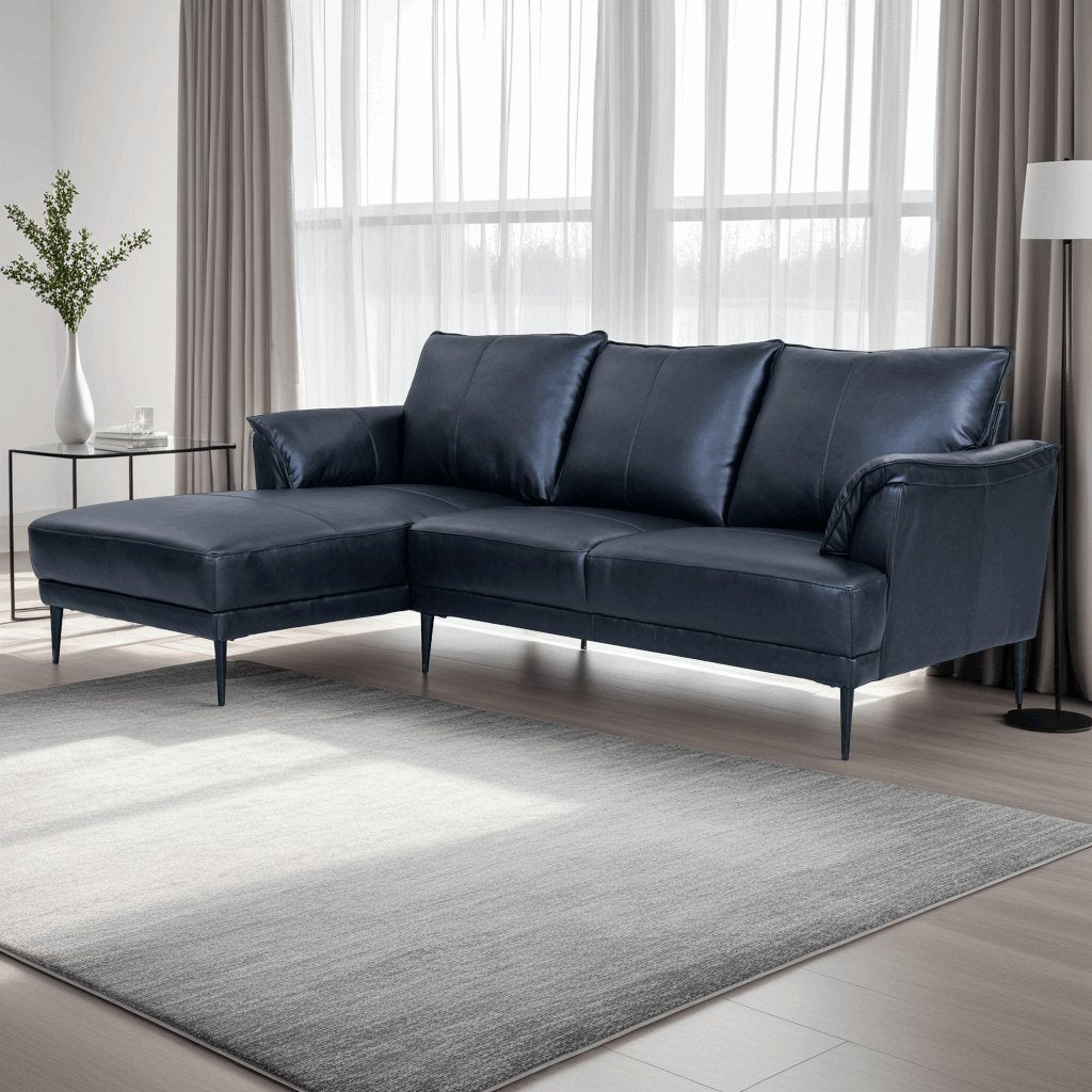 Soul L-Form Ledersofa mit Ottomane Links - Echtleder Schwarz - FURNHOUSE