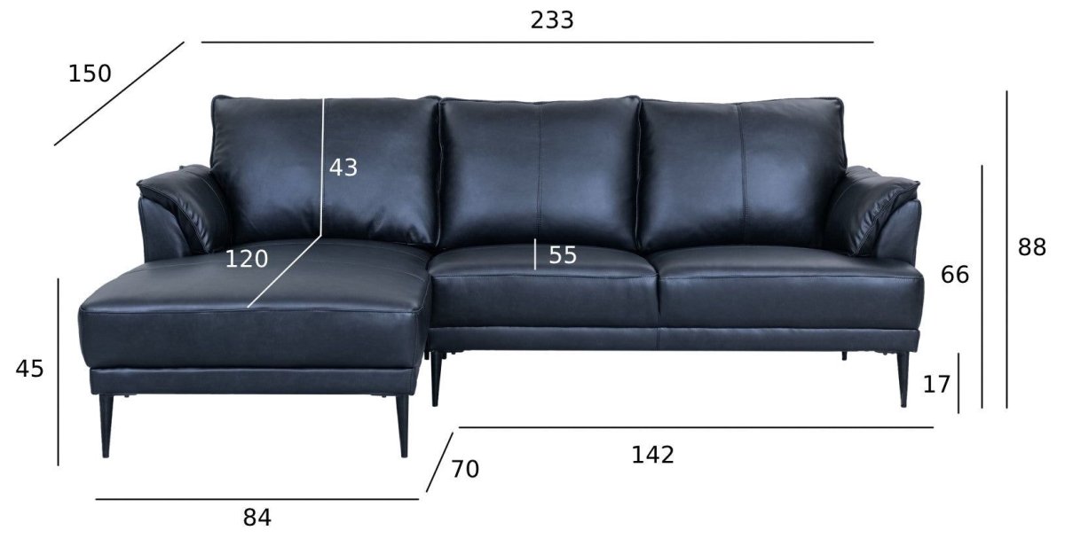 Soul L-Form Ledersofa mit Ottomane Links - Echtleder Schwarz - FURNHOUSE