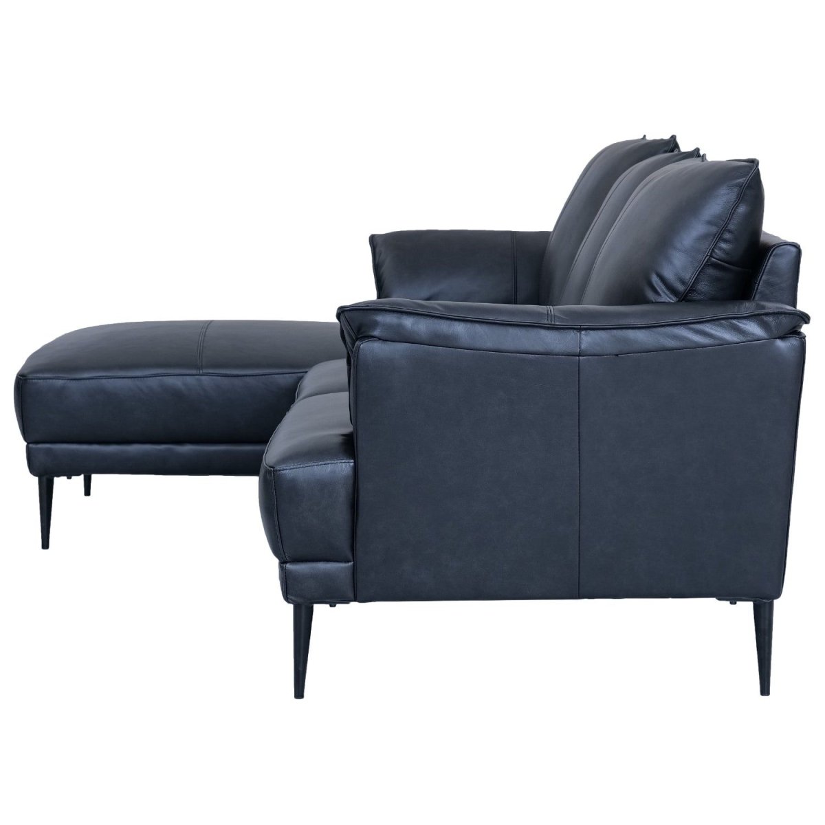 Soul L-Form Ledersofa mit Ottomane Links - Echtleder Schwarz - FURNHOUSE