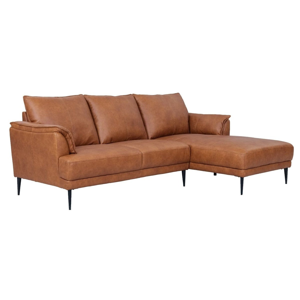 Soul L-Form Ledersofa mit Ottomane Rechts - Echtleder Cognac Braun - FURNHOUSE