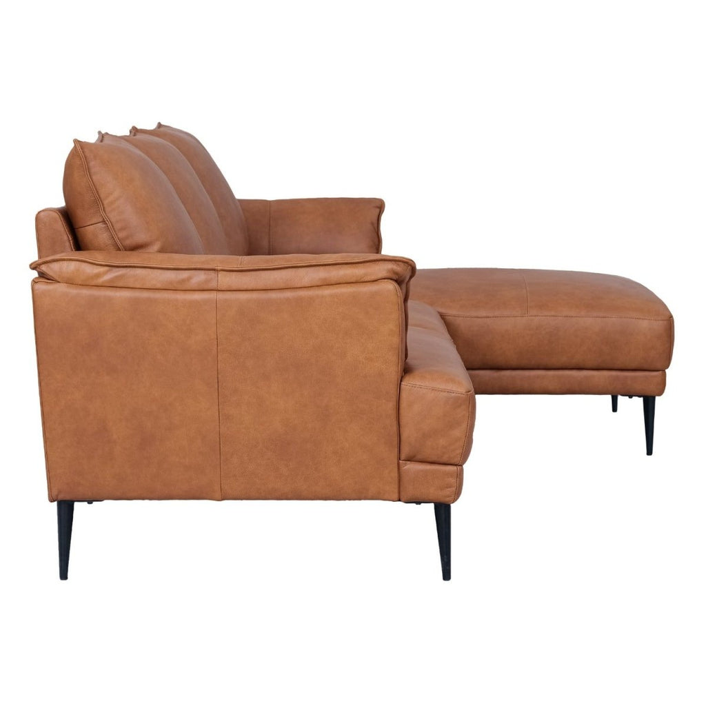 Soul L-Form Ledersofa mit Ottomane Rechts - Echtleder Cognac Braun - FURNHOUSE