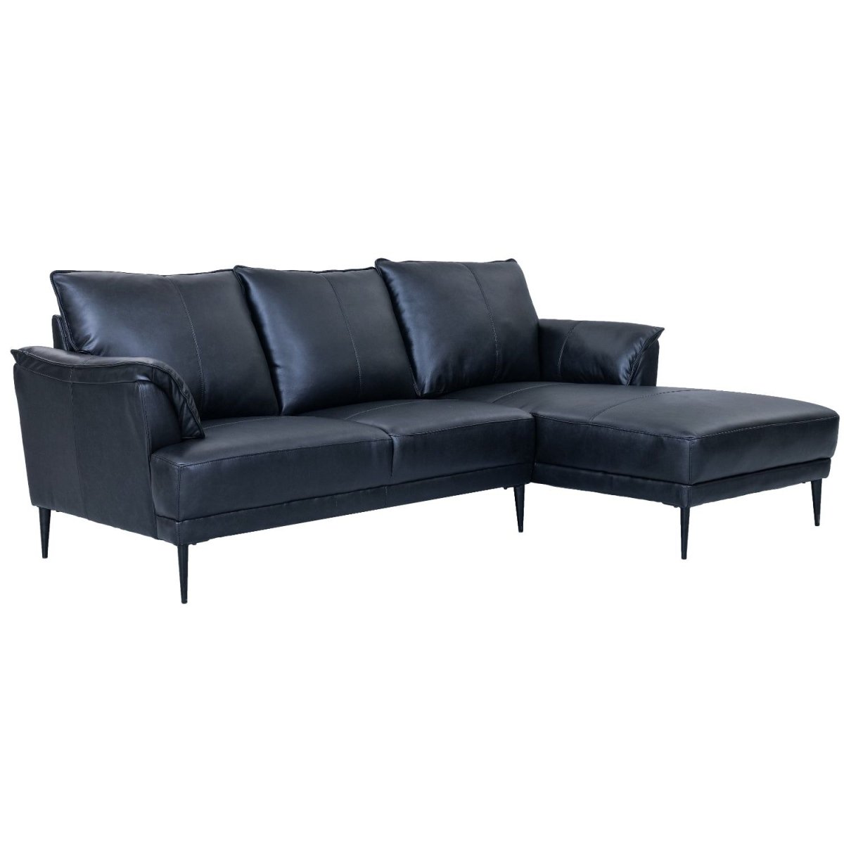 Soul L-Form Ledersofa mit Ottomane Rechts - Echtleder Schwarz - FURNHOUSE