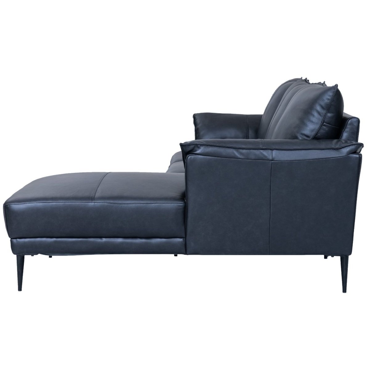Soul L-Form Ledersofa mit Ottomane Rechts - Echtleder Schwarz - FURNHOUSE