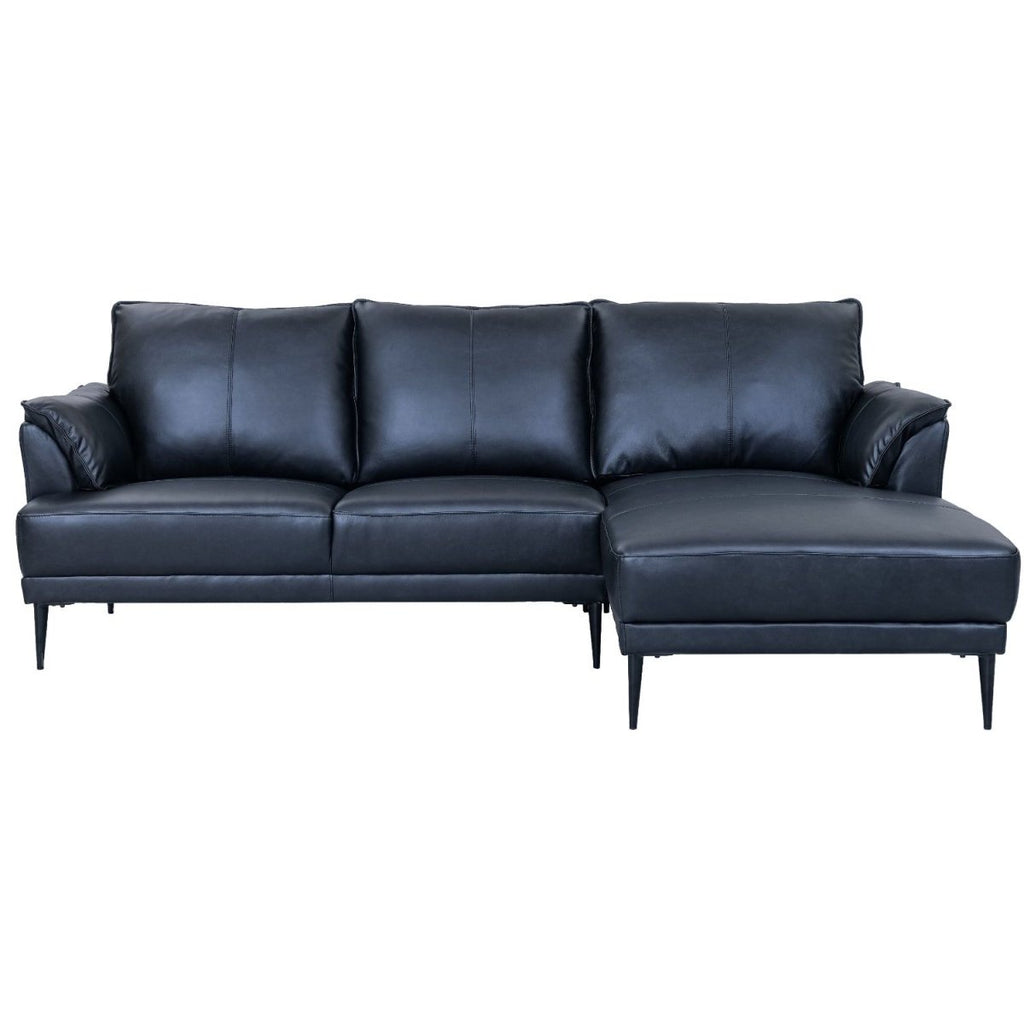 Soul L-Form Ledersofa mit Ottomane Rechts - Echtleder Schwarz - FURNHOUSE