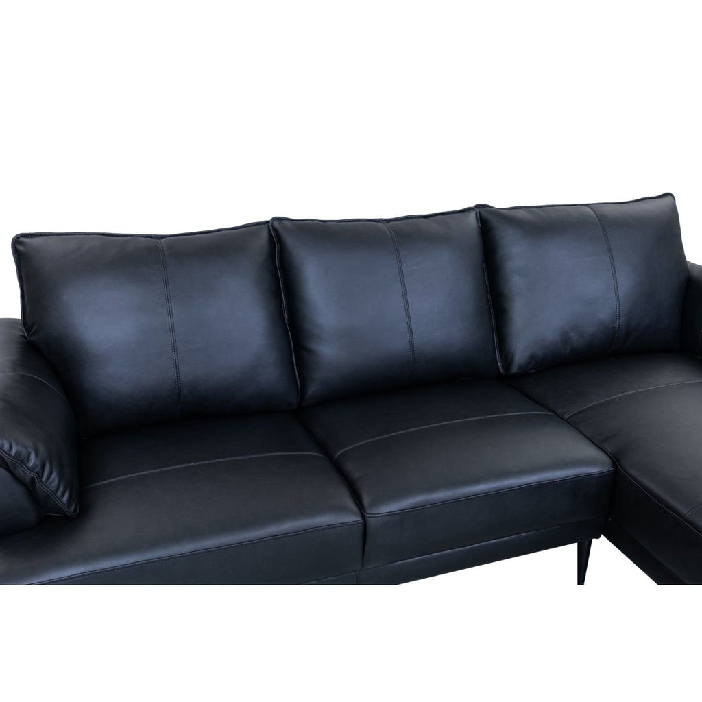 Soul L-Form Ledersofa mit Ottomane Rechts - Echtleder Schwarz - FURNHOUSE