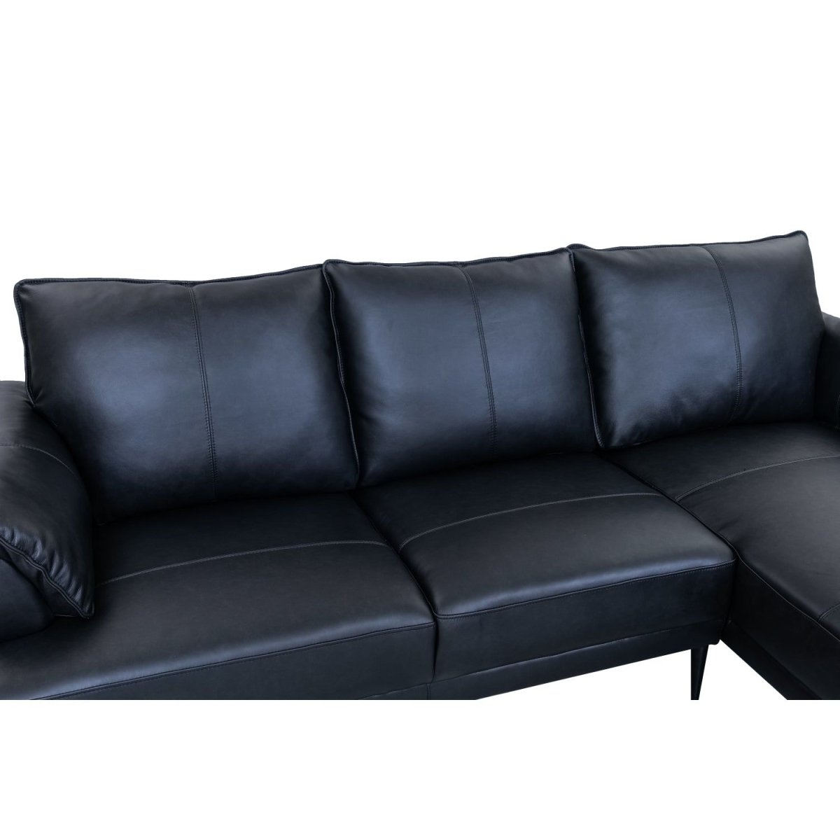 Soul L-Form Ledersofa mit Ottomane Rechts - Echtleder Schwarz - FURNHOUSE
