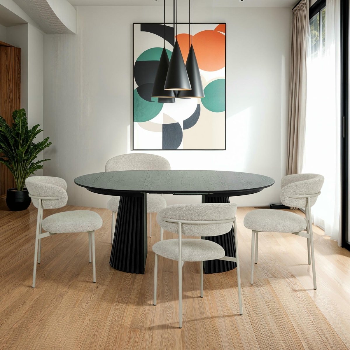 Svendborg Runder Esstisch ø140 cm – Ausziehbar bis 240 cm - Eiche Schwarz - FURNHOUSE