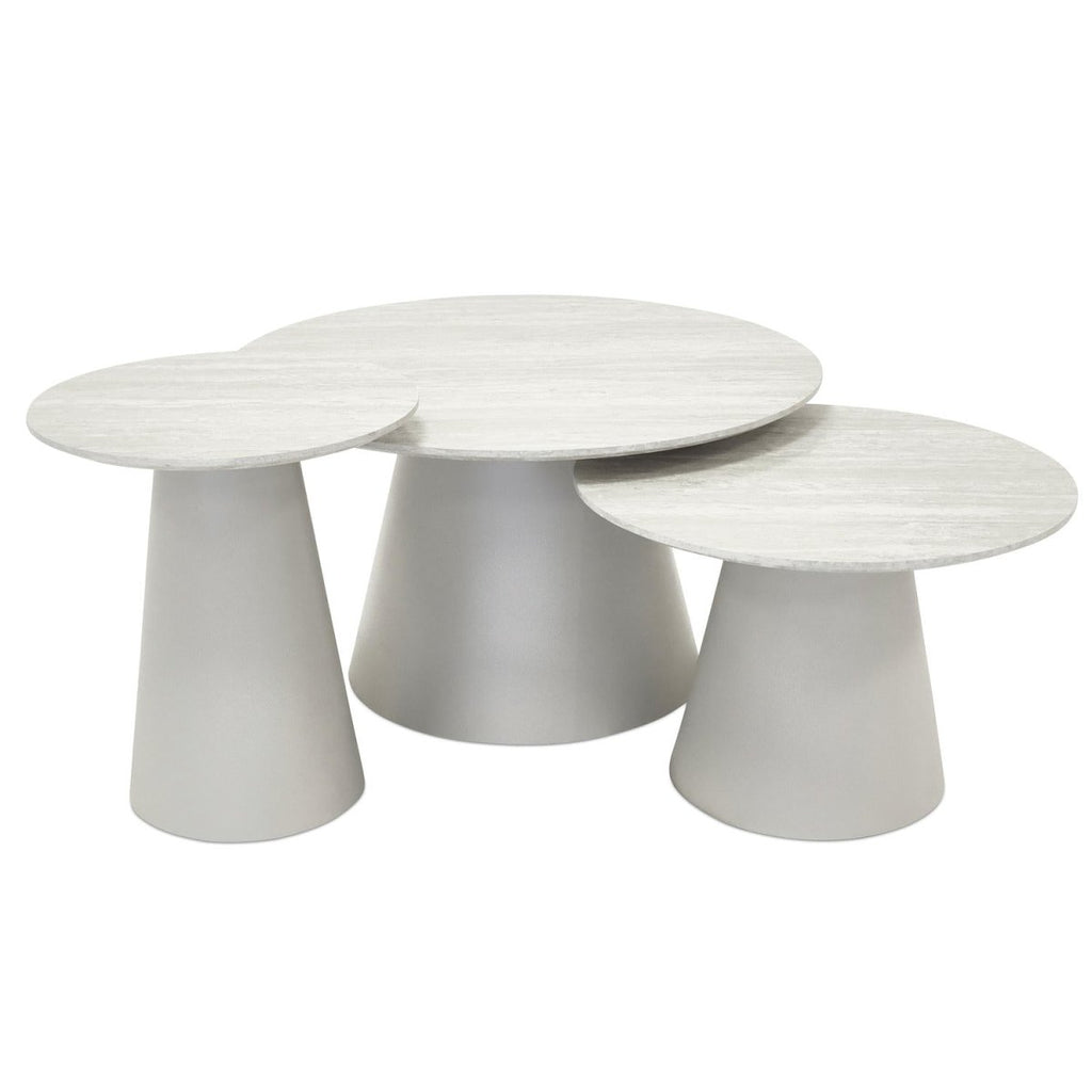 Tango Couchtisch Rund ø60 cm - Travertine-Optik Grau - FURNHOUSE