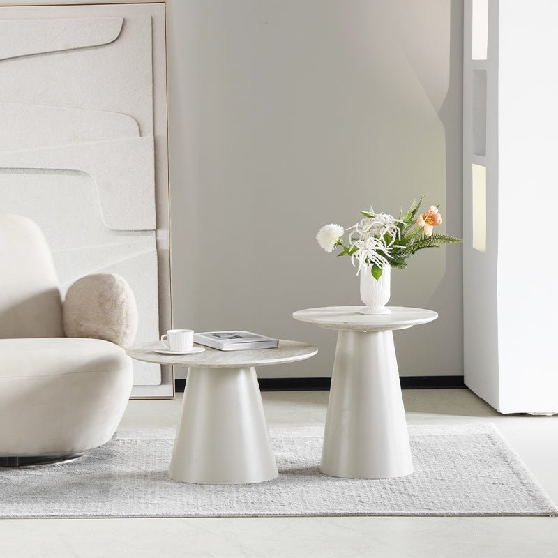 Tango Couchtisch Rund ø60 cm - Travertine-Optik Grau - FURNHOUSE