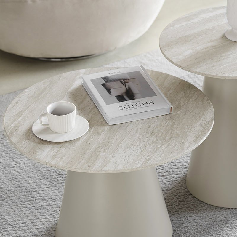 Tango Couchtisch Rund ø60 cm - Travertine-Optik Grau - FURNHOUSE