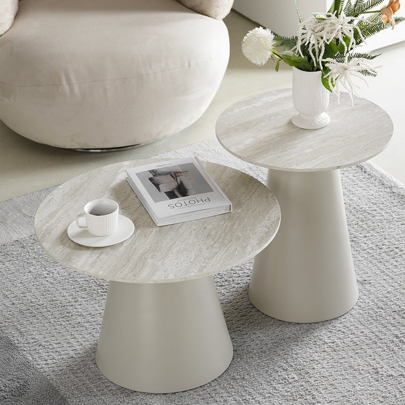 Tango Couchtisch Rund ø60 cm - Travertine-Optik Grau - FURNHOUSE