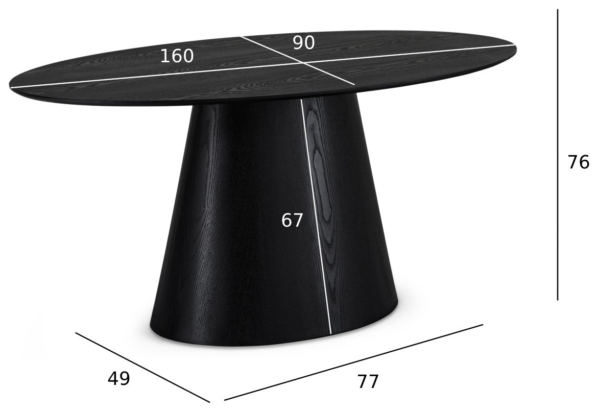 Tango Ovaler Esstisch 160x90 cm - Eiche Schwarz - FURNHOUSE