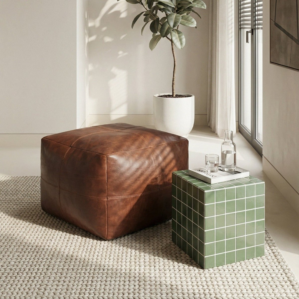 Tenna Pouf 50x50x45 cm - Braun - FURNHOUSE