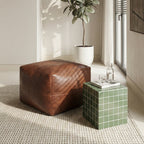 Pouf Tenna 50 × 50 × 45 cm - Echtleder Braun - FURNHOUSE