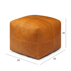 Pouf Tenna 50 × 50 × 45 cm - Echtleder Cognacbraun - FURNHOUSE