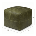 Pouf Tenna 50 × 50 × 45 cm - Echtleder Olivgrün - FURNHOUSE