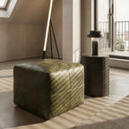 Pouf Tenna 50 × 50 × 45 cm - Echtleder Olivgrün - FURNHOUSE