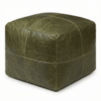 Pouf Tenna 50 × 50 × 45 cm - Echtleder Olivgrün - FURNHOUSE