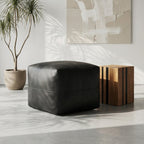 Pouf Tenna 50 × 50 × 45 cm - Echtleder Schwarz - FURNHOUSE