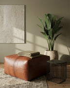 Pouf Tenna 60 × 60 × 45 cm - Echtleder Braun - FURNHOUSE