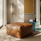 Pouf Tenna 60 × 60 × 45 cm - Echtleder Cognacbraun - FURNHOUSE