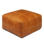 Pouf Tenna 60 × 60 × 45 cm - Echtleder Cognacbraun - FURNHOUSE