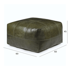 Pouf Tenna 60 × 60 × 45 cm - Echtleder Olivgrün - FURNHOUSE