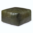 Pouf Tenna 60 × 60 × 45 cm - Echtleder Olivgrün - FURNHOUSE