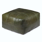 Pouf Tenna 60 × 60 × 45 cm - Echtleder Olivgrün - FURNHOUSE