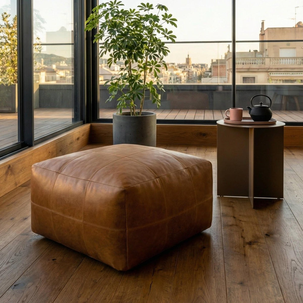 Tenna Pouf 75x75x45 cm - Cognacbraun - FURNHOUSE