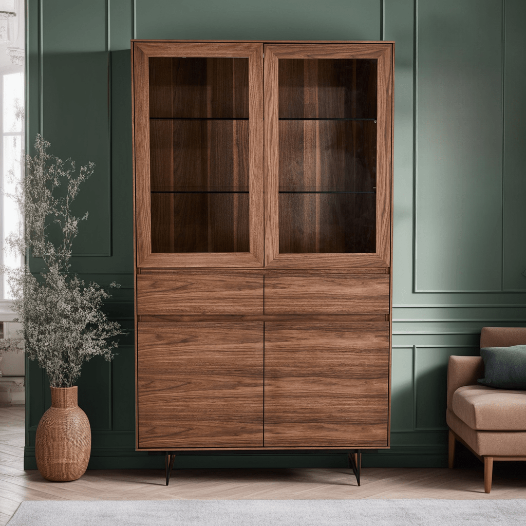 Tokyo Vitrine mit LED-Beleuchtung - 110 cm breit - Amerikanische Walnuss - FURNHOUSE