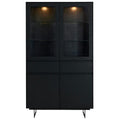 Vitrine Tokyo 110 cm Eiche Schwarz mit eingeschalteter LED-Beleuchtung