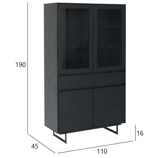 Tokyo Vitrine mit LED-Beleuchtung - 110 cm breit - Eiche Schwarz - FURNHOUSE
