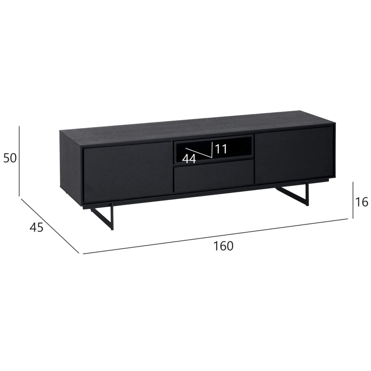 TV-Tisch mit 2 Türen - 160 cm breit - Schwarz - FURNHOUSE