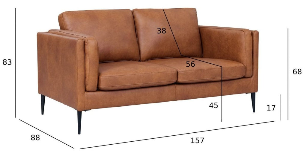 Valencia 2-Sitzer Ledersofa - Echtleder Cognac Braun - FURNHOUSE