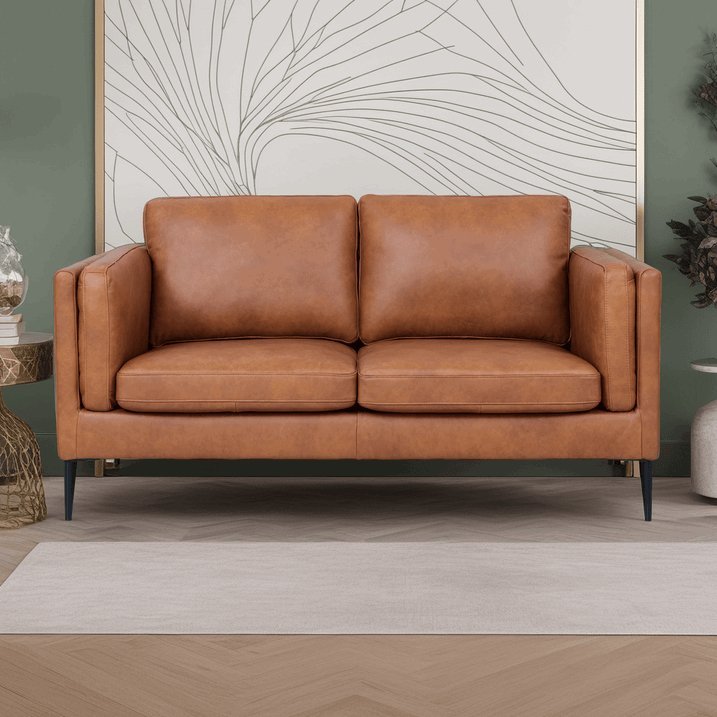 Valencia 2-Sitzer Ledersofa - Echtleder Cognac Braun - FURNHOUSE