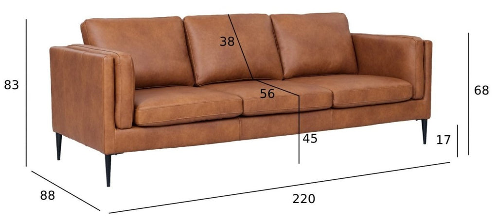 Valencia 3-Sitzer Ledersofa - Echtleder Cognac Braun - FURNHOUSE