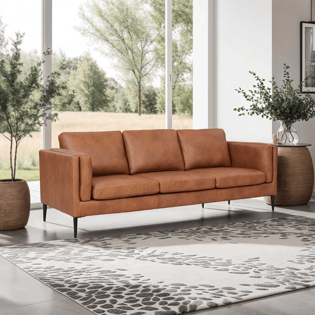 Valencia 3-Sitzer Ledersofa - Echtleder Cognac Braun - FURNHOUSE