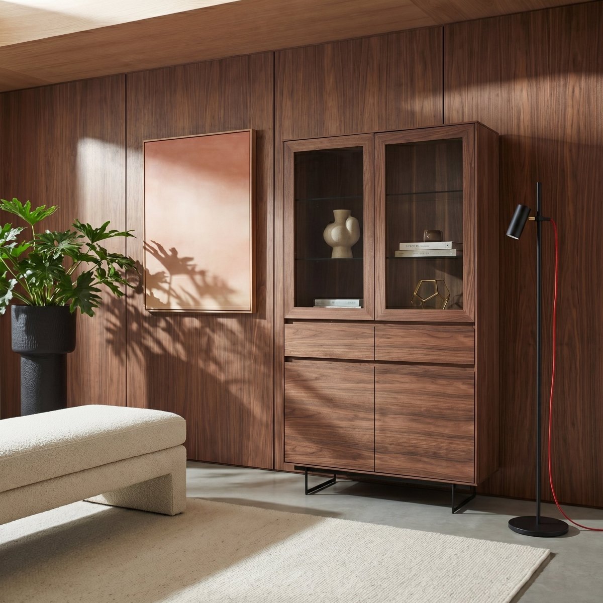 Vitrine mit LED-Beleuchtung - 110 cm breit - Amerikanische Walnuss - FURNHOUSE