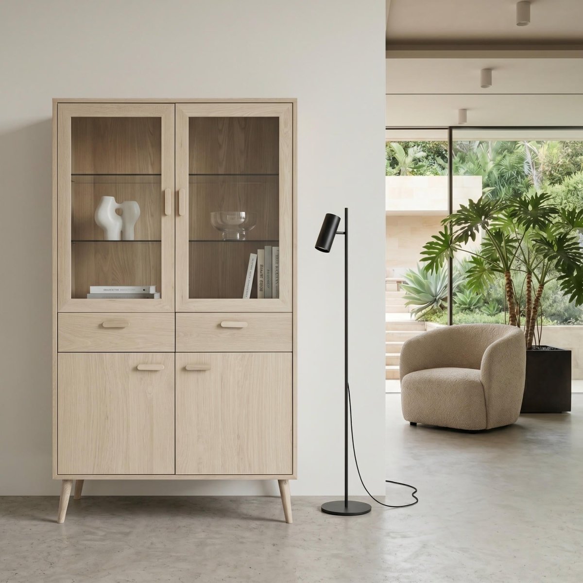 Vitrine mit LED - Beleuchtung - 110 cm breit - Eiche bianco - IBBE DESIGN - FURNHOUSE