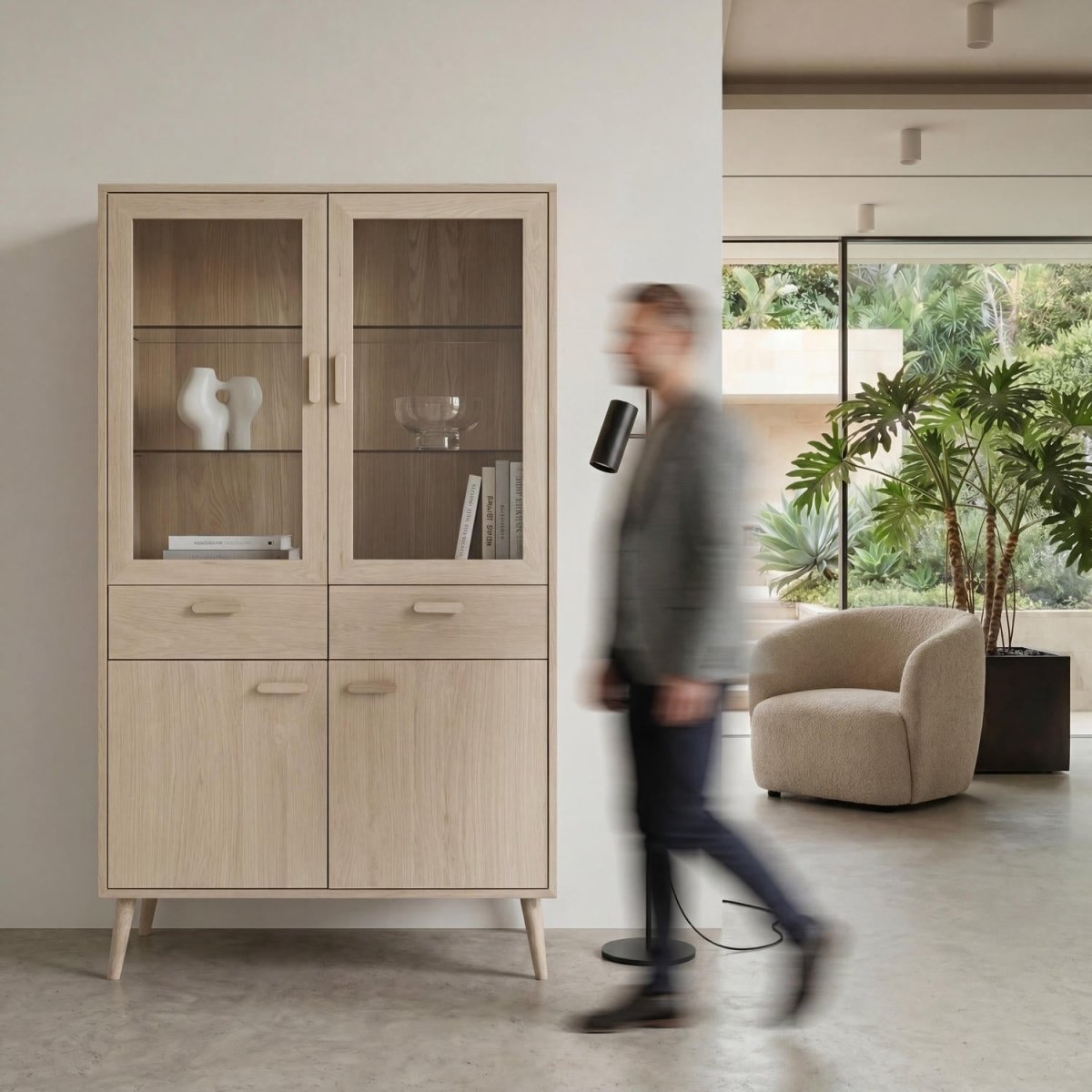 Vitrine mit LED - Beleuchtung - 110 cm breit - Eiche bianco - IBBE DESIGN - FURNHOUSE