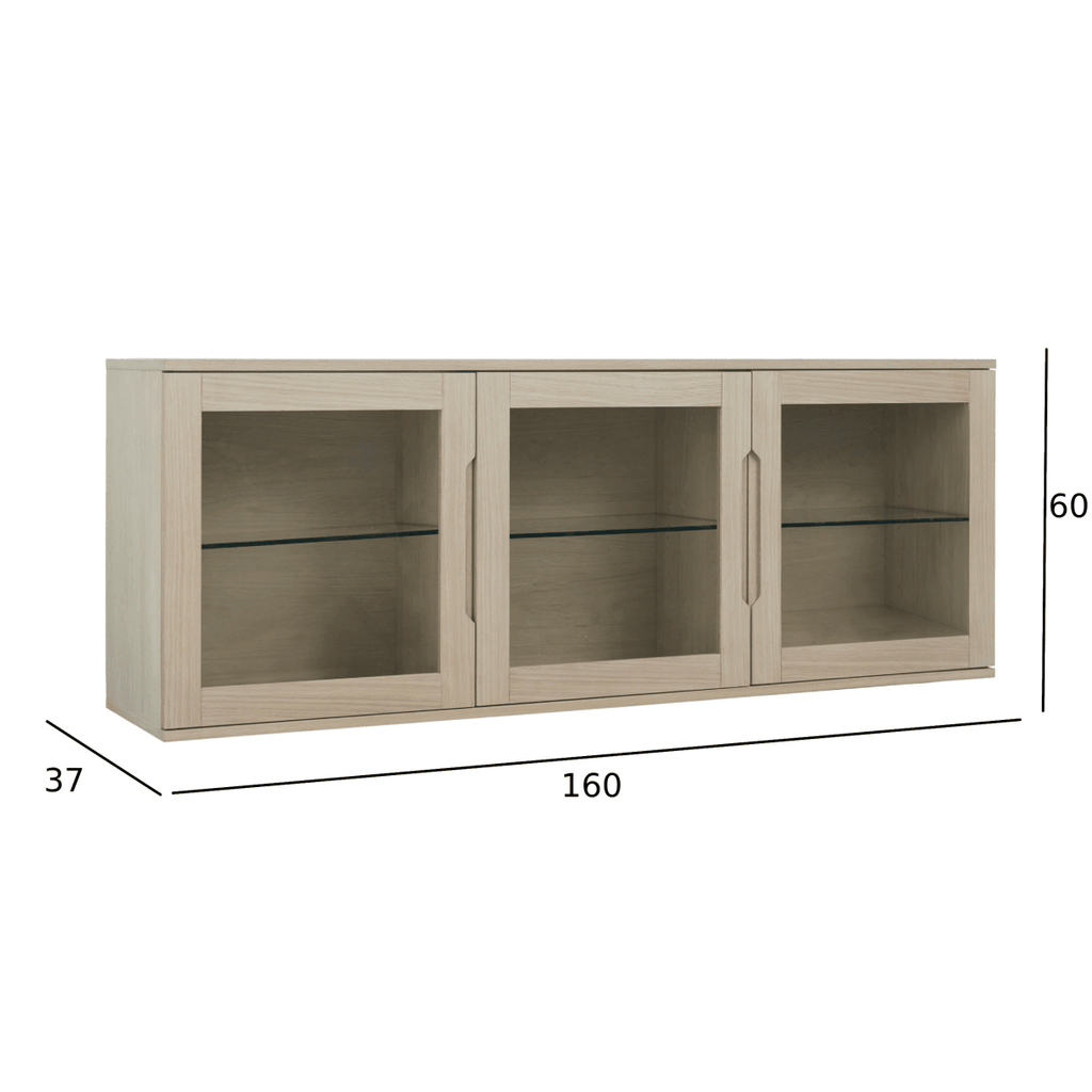 Wandschrank mit LED-Beleuchtung - 160 cm breit - Eiche bianco - FURNHOUSE