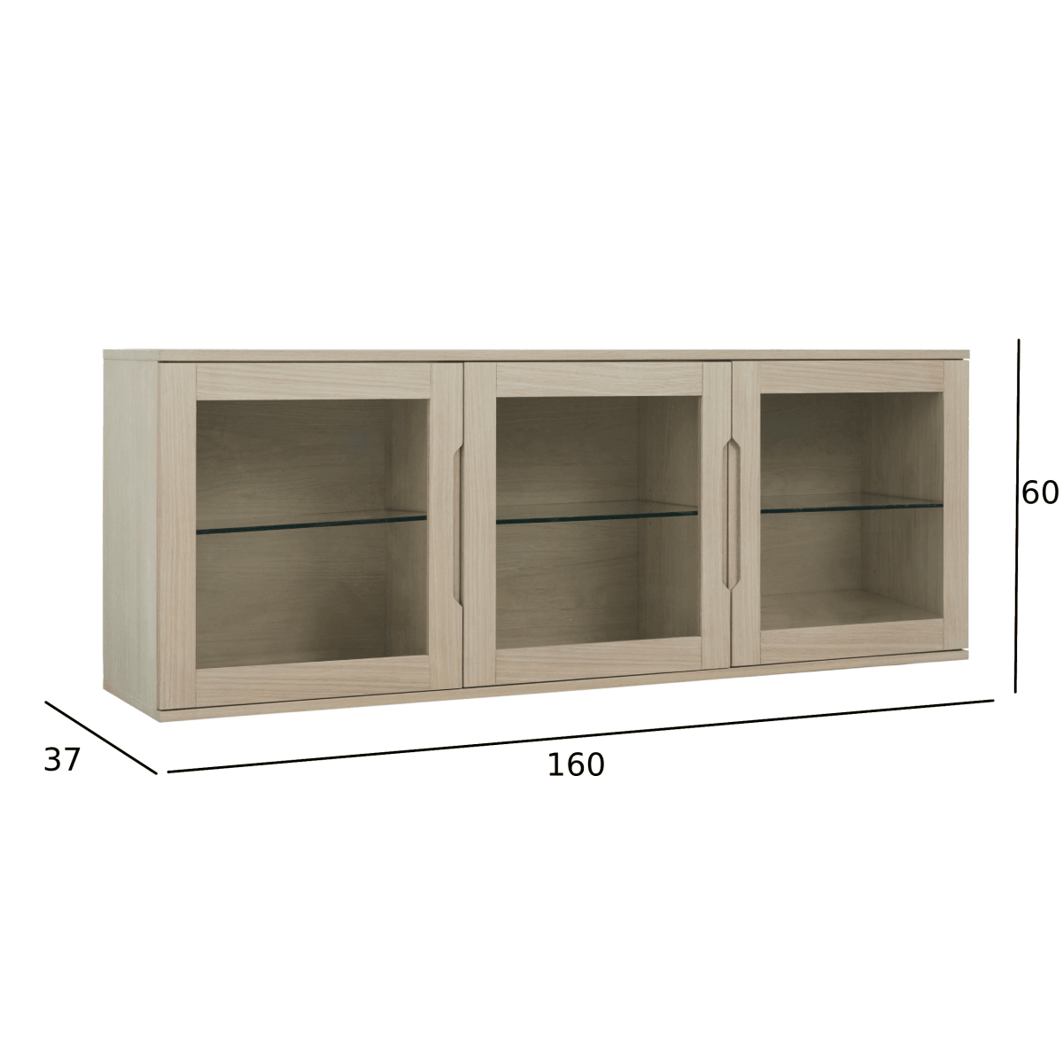 Wandschrank mit LED-Beleuchtung - 160 cm breit - Eiche bianco - FURNHOUSE