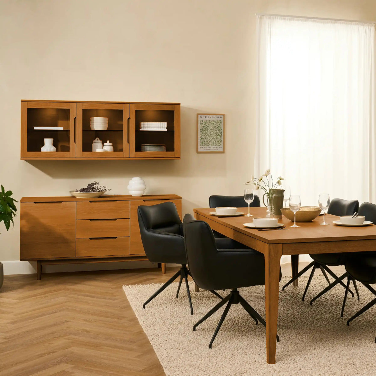 Wandschrank mit LED-Beleuchtung - 160 cm breit - Wildeiche - FURNHOUSE