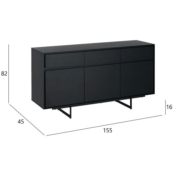 Sideboard Tokyo Schwarz mit 3 Türen 155x45x82 cm - FURNHOUSE