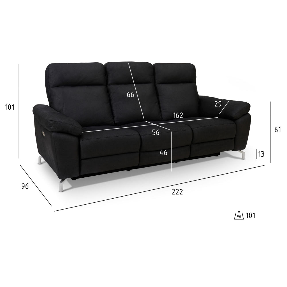 3-Sitzer Elektrisch Relaxsofa Selesta - Schwarz Stoff - FURNHOUSE